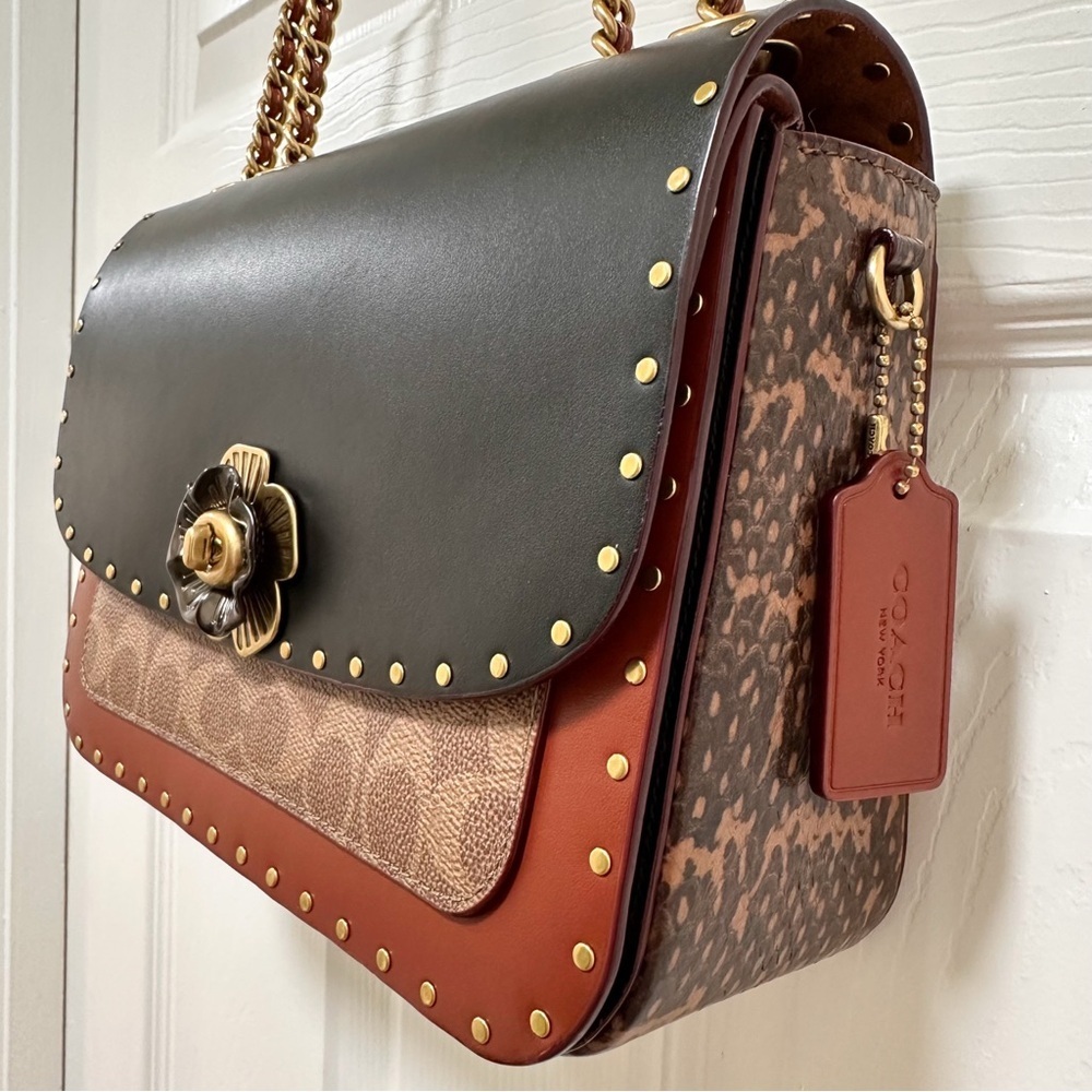 SOLD Coach Madison Shoulder Bag Refined Calf Leather Canvas & Snakeskin - Picture 4 of 13